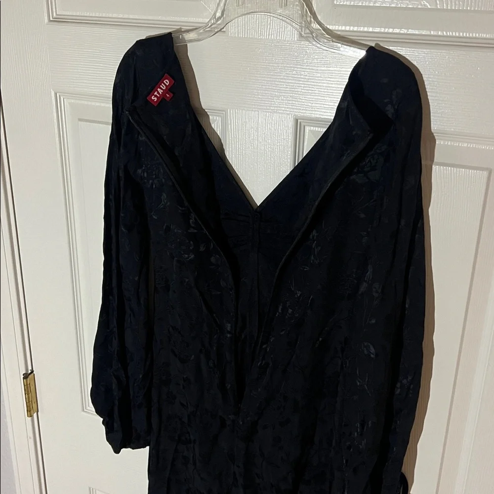 STAUD Black Floral Jacquard Midi‎ Sofia Dress Ruched Bust, Sz 4 - Picture 7 of 15